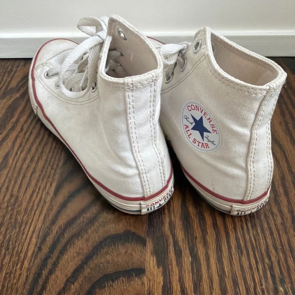 Converse White High Top Canvas Sneakers with Blue Insole Print